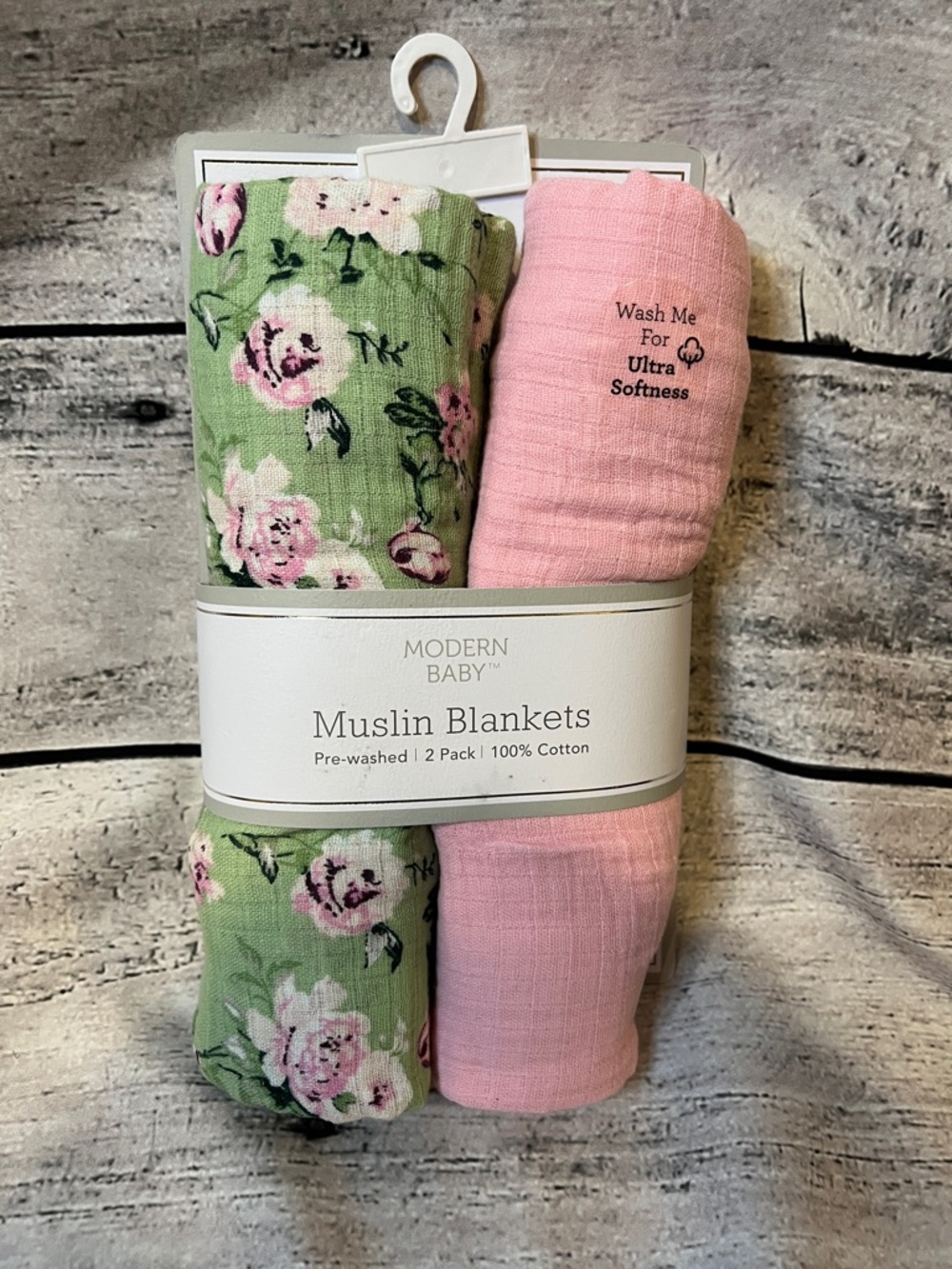 Modern Baby Muslin Blankets - Pink & Green Floral - 2 Pack 36x40 100% Cotton